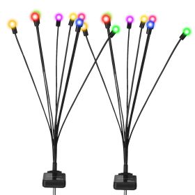 2Pcs Solar Firefly Lights Swaying Decorative Pathway Lamp IP65 Waterproof Landscape Patio Yard Night Light (Option: FireflyLightColor)