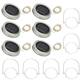 6 Pcs Solar Powered Mason Jar Lid Lights 20 LEDs Fairy String Lights Xmas Garden Decor (Option: 6PcsBottleLightWarm)