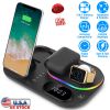 4 in 1 30W Wireless Charger Foldable Fast Charging Station Stand Dock with Digital Clock Nightlight Fit for iWatch Airpod iPhone 13 12 11 Pro Samsung