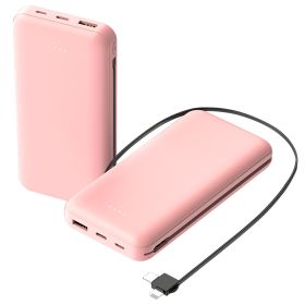 10000mAh Power Bank Portable Phone Charger External Battery Pack with LT & Type-C Double-ended Cable Type-C USB Cable Fit For IOSPhone 14 Android And (Option: PowerBankPink)