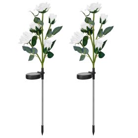 2Pcs Solar Powered Lights Outdoor Rose Flower LED Decorative Lamp Water Resistant Pathway Stake Lights For Garden Patio Yard Walkway (Option: SolarRoseLightWhite)