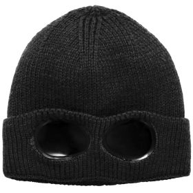 Unisex Knit Beanie Hat with Goggle Chunky Winter Warm Hat Skull Cap 4 Colors (Option: BeanieHatBlack)