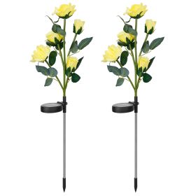 2Pcs Solar Powered Lights Outdoor Rose Flower LED Decorative Lamp Water Resistant Pathway Stake Lights For Garden Patio Yard Walkway (Option: SolarRoseLightYellow)