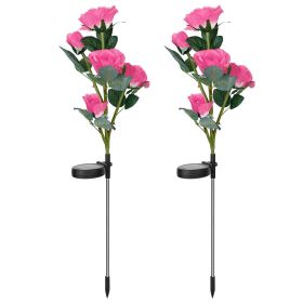 2Pcs Solar Powered Lights Outdoor Rose Flower LED Decorative Lamp Water Resistant Pathway Stake Lights For Garden Patio Yard Walkway (Option: SolarRoseLightPink)
