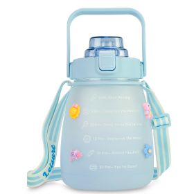 Kawaii Water Bottle with Straw 37.2oz Large Capacity Portable Sports Bottle with Cute Three-Dimensional Stickers (Option: WaterBottleBlue)