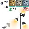 Black Tree Standing Floor Lamp Metal 3 Color Temperature Reading LED Bulb Light 360 Degree Adjustable Individual Separate Switch Living Room Bedroom O