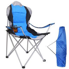 Foldable Camping Chair Heavy Duty Steel Lawn Chair Padded Seat Arm Back Beach Chair 330LBS Max Load with Cup Holder Carry Bag (Option: CampingChairBlue)