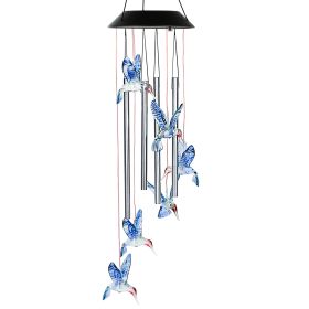 Solar Wind Chime Lights Hummingbird Decorative Lamp 7 Color Changing IP55 Waterproof Hanging String Lights For Home Garden Party Festival (Option: ChimeBlueHummingBird)