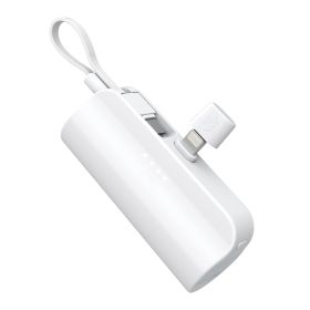 5000mAh Portable Phone Charger Built-in Type-C IOS Cable Dual Output Power Bank Compact Size Compatible with IOS Phone Samsung (Option: PortableChargerWhite)