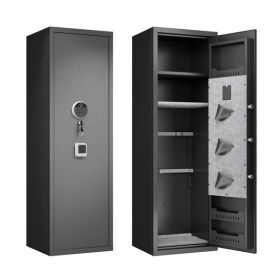 Gun Safes For Home Rifle And Pistols, Fingerprint Electronic Safe With Quick Access, Detachable Partition, No Assembly Required, Black (Color: as picture)