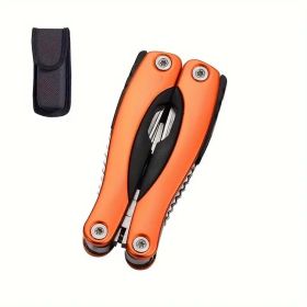 "Heavy Duty Camping Multi-Tool - Stainless Steel Pliers with Knife, Saw & Emergency Tools" (Color: Orange camping outdoor)