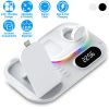 4 in 1 30W Wireless Charger Foldable Fast Charging Station Stand Dock with Digital Clock Nightlight Fit for iWatch Airpod iPhone 13 12 11 Pro Samsung
