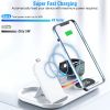 4 in 1 30W Wireless Charger Foldable Fast Charging Station Stand Dock with Digital Clock Nightlight Fit for iWatch Airpod iPhone 13 12 11 Pro Samsung