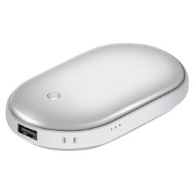 Portable Hand Warmer 5000mAh Power Bank Rechargeable Pocket Warmer Double-Sided Heating Handwarmer (Option: PockerHandWarmerSilver)