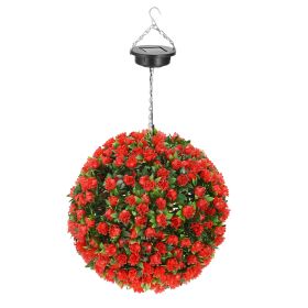 Solar Powered Topiary Ball 20 LED Lights Artificial Rose Flower Garden Hanging Light Ball IPX4 Water-Resistant Decorative Lighting for Home Garden Fen (Option: HangBallLightRed)