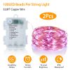 2Pcs LED String Lights 100LED Beads 32.8FT Copper Fairy Lights IP65 Waterproof Battery Operated Flash Lights with Remote Control For Wedding Party Jar