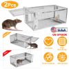 2 Pack Rat Trap Cage Humane Live Rodent Trap Cage Galvanized Iron Mice Mouse Control Bait Catch with Detachable U Shaped Rod